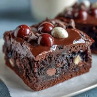 Decadent Cadbury Egg chocolate brownies with a rich, fudgy base and crunchy crumbled chocolate topping.
