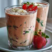 A vibrant strawberry spinach smoothie, blending fresh berries and greens for a healthy, refreshing drink.